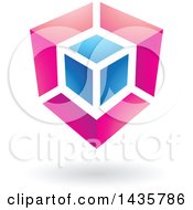 Clipart Of A Pink And Blue Cube Design With A Shadow Royalty Free Vector Illustration