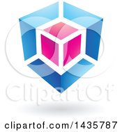 Poster, Art Print Of Blue And Pink Cube Design With A Shadow