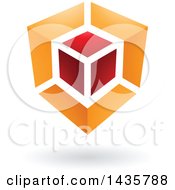 Clipart Of A Red And Orange Cube Design With A Shadow Royalty Free Vector Illustration