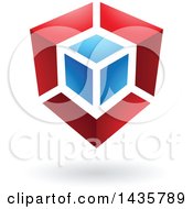 Clipart Of A Red And Blue Cube Design With A Shadow Royalty Free Vector Illustration