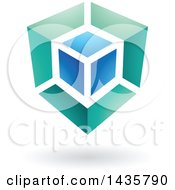 Clipart Of A Turquoise And Blue Cube Design With A Shadow Royalty Free Vector Illustration