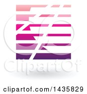 Clipart Of A Floating Abstract Square With Horizontal Lines And A Shadow Royalty Free Vector Illustration