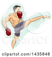 Poster, Art Print Of Sketched Male Fighter Doing A Muay Thai Kick