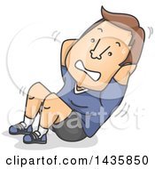 Clipart Of A Cartoon Grimacing White Man Doing Sit Ups Royalty Free Vector Illustration