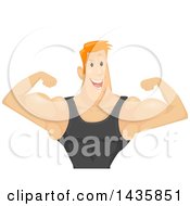 Clipart Of A Cartoon Red Haired White Man Flexing His Muscles And Wearing A Tank Top Royalty Free Vector Illustration