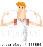 Clipart Of A Sad Skinny Red Haired Caucasian Man Flexing And Seeing No Muscles Royalty Free Vector Illustration