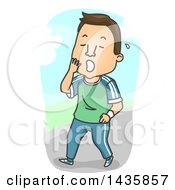 Cartoon Brunette White Man Yawning After An Exhausting Workout