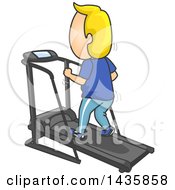 Poster, Art Print Of Cartoon Blond Caucasian Man Exercising On A Treadmill