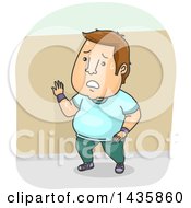 Cartoon Overweight Brunette Caucasian Man Sweatying And Taking A Break While Working Out