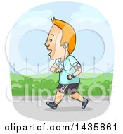 Poster, Art Print Of Cartoon Red Haired Caucasian Man Listening To Music And Running