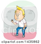 Poster, Art Print Of Cartoon Blond Caucasian Man Sweating And Catching His Breath While Working Out