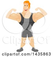 Clipart Of A Cartoon Full Length Red Haired White Man Flexing His Muscles Royalty Free Vector Illustration