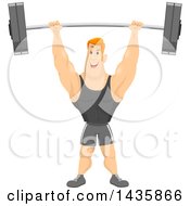Poster, Art Print Of Strong Muscular Red Haired Caucasian Man Lifting A Barbell Over His Head