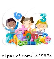 Poster, Art Print Of Group Of School Children With Numbers And Math Symbols