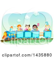 Poster, Art Print Of School Children Riding A Train With Math Symbols And Numbers