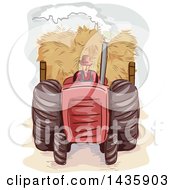 Clipart Of A Sketched Male Farmer Pulling Hay With A Tractor Royalty Free Vector Illustration by BNP Design Studio