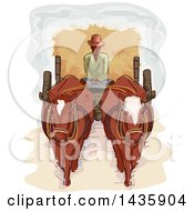 Poster, Art Print Of Sketched Male Farmer Driving A Horse Cart Full Of Hay