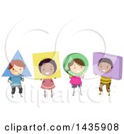 Poster, Art Print Of Row Of School Children Wearing Shapes