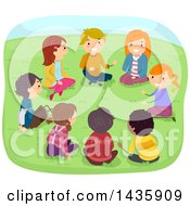 Poster, Art Print Of School Children Sitting In A Cricle And Talking In A Park