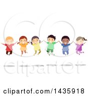 Poster, Art Print Of School Children Holding Hands And Jumping