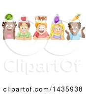 Poster, Art Print Of School Children Over A Sign With Vegetable Hats