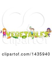 Clipart Of School Children With Produce Around VEGETABLES Text Royalty Free Vector Illustration