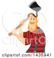 Poster, Art Print Of Red Haired White Male Lumberjack Swinging An Axe