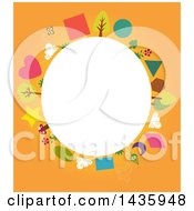 Poster, Art Print Of Blank Oval Framed With Shapes And Nature Icons On Orange