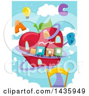 Poster, Art Print Of Train Around An Apple House With Alphabet Letters And A Lightbulb Against Sky