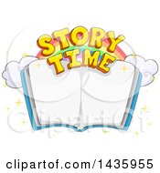 Rainbow And Story Time Text Over An Open Book