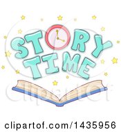Poster, Art Print Of Clock And Story Time Text With Stars Over An Open Book