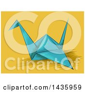 Poster, Art Print Of Blue Origami Crane On Yellow