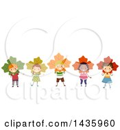 Poster, Art Print Of Row Of Children Wearing Maple Leaves
