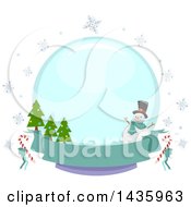 Poster, Art Print Of Round Snowglobe Label With A Snowman Snowflakes And Christmas Trees Over A Banner