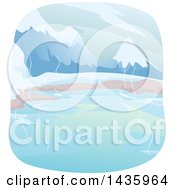 Clipart Of A Winter Landscape Of Hot Springs And Mountains Royalty Free Vector Illustration