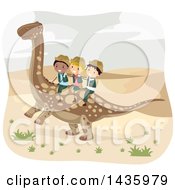 Clipart Of A Group Of Children Riding An Argentinosaurus Dinosaur Royalty Free Vector Illustration