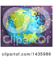 Clipart Of A Pixel Earth Over Purple Royalty Free Vector Illustration