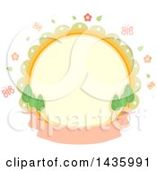 Poster, Art Print Of Round Label With Spring Flowers Butterflies And Trees Over A Banner