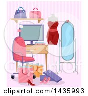 Poster, Art Print Of Computer Monitor In A Room With A Mannequin Mirror And Shopping Bags