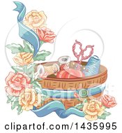 Sewing Basket Ribbon And Roses