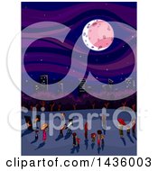 Poster, Art Print Of Crowd Of People Watching A Lunar Eclips Near A City