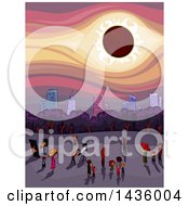 Poster, Art Print Of Crowd Of People Watching A Solar Eclipse Near A City