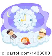 Poster, Art Print Of Children Sleeping On A Cloud Under A Clock