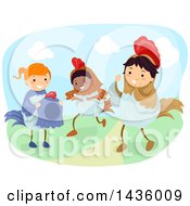 Clipart Of A Group Of Children In Chicken Costumes Royalty Free Vector Illustration