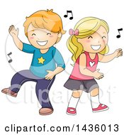 Poster, Art Print Of Caucasian Boy And Girl Dancing To Music