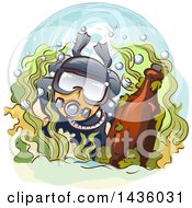 Poster, Art Print Of Male Scuba Diver With An Antique Bottle