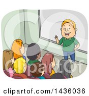Clipart Of A Cartoon White Male Professor Or Teacher In Front Of A College Class Royalty Free Vector Illustration