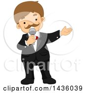 Clipart Of A Cartoon White Male Program Presenter Holding A Microphone Royalty Free Vector Illustration