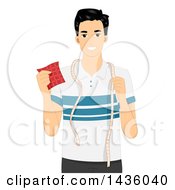Happy Man Holding A Piece Of Fabric And Measuring Tape