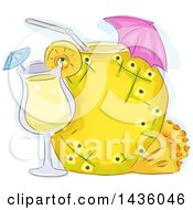 Clipart Of A Sketched Pineapple Beverage With An Umbrella And Cocktail Royalty Free Vector Illustration by BNP Design Studio
